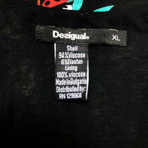 Desigual Bridie Womens L Floral Mock Wrap Dress Black Rayon Spandex Long Sleeve - Picture 10 of 10